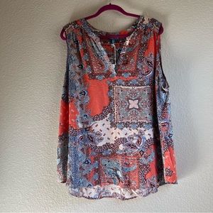 NWT Fleur Bleue Bandana Print Patchwork Sleeveless Top, size 3X